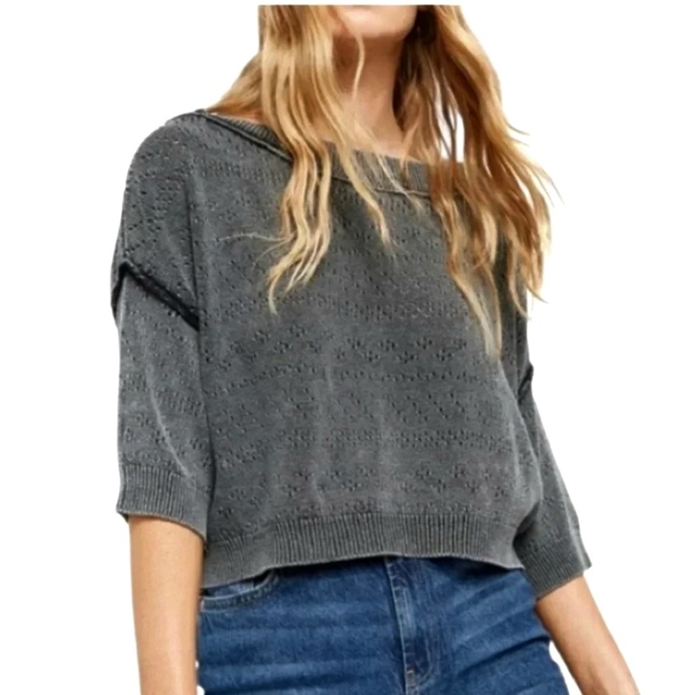 Free People Sandcastle Pointelle Crop Sweater Sz S
